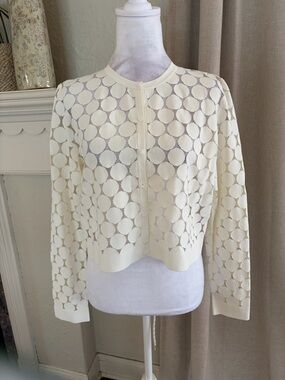 Akris Cream Openwork Circle Pattern Cardigan size medium